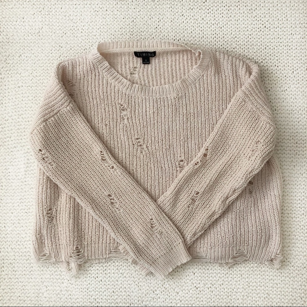 TIMING Distressed Knitted Sweater